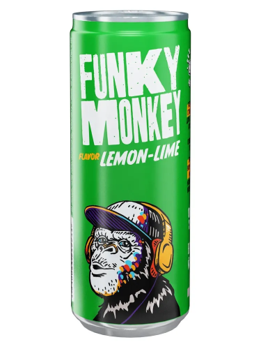 Напиток FUNKY MONKEY - Лимон и лайм (lemon/lime), газ., ж/б, 0,33 л.