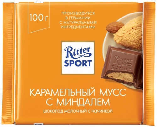 Шоколад Ritter Sport темный «Карам. мусс с миндалём», 100 г